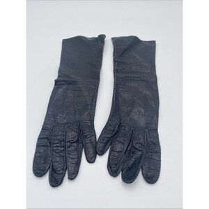 Vintage Womens Alexander's Black Leather Gloves sz 6 Made in France Silk LIning